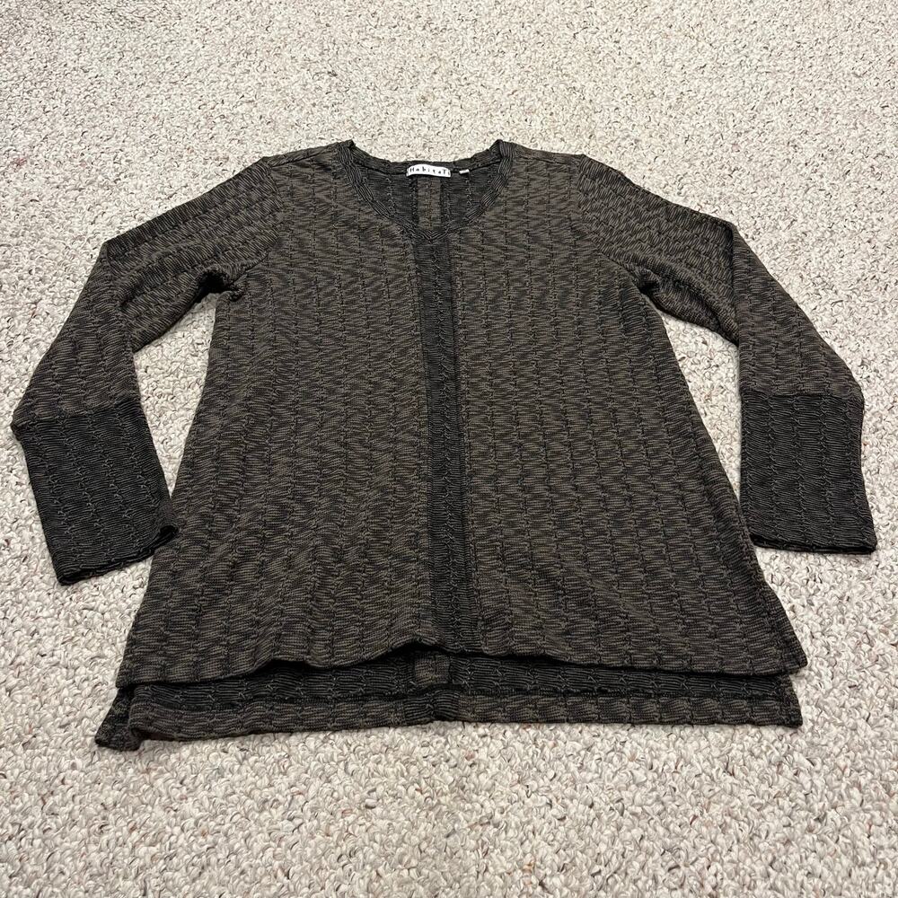Habitat Knit Tunic Top XS Brown Artsy Oversized Lagenlook Brown Zig Zag Casual